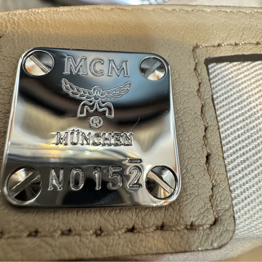 MCM Beige/Tan Logo Embossed Leather Tote - Picture 13 of 14